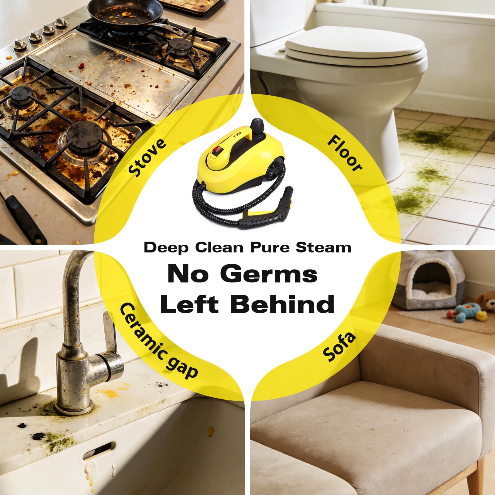 TVD steam cleaner cleaning kitchen appliances with attachments