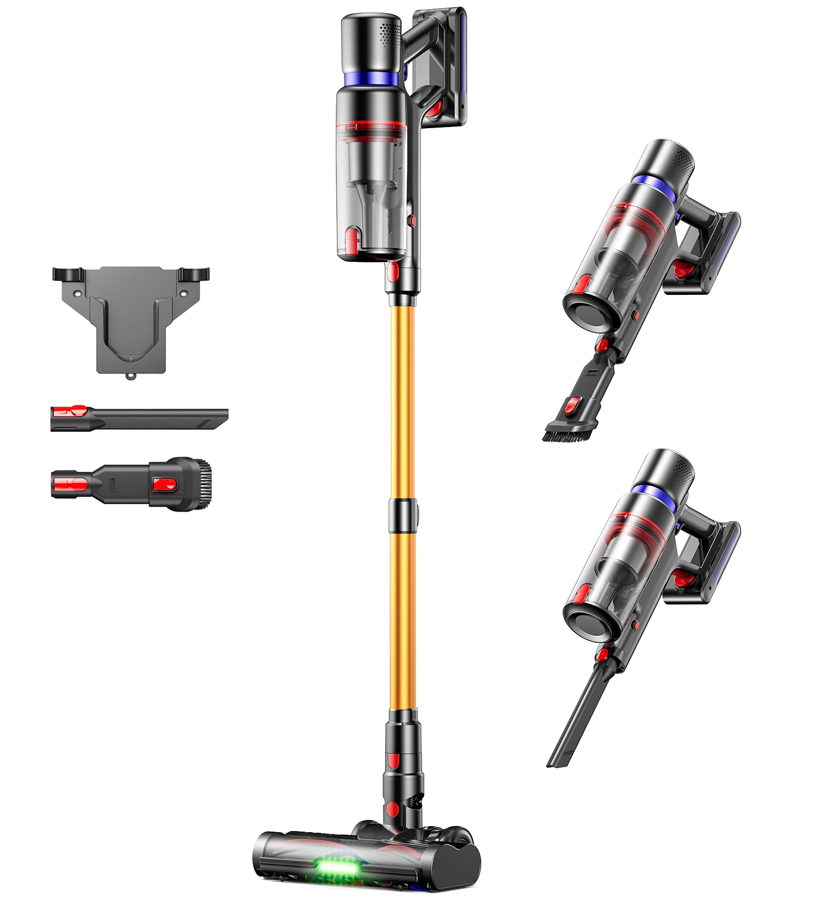 TVTAU cordless vacuum on its self-standing base for easy pause between cleanings
