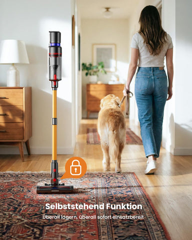 TVTAU high-suction vacuum in action picking up dirt from floors