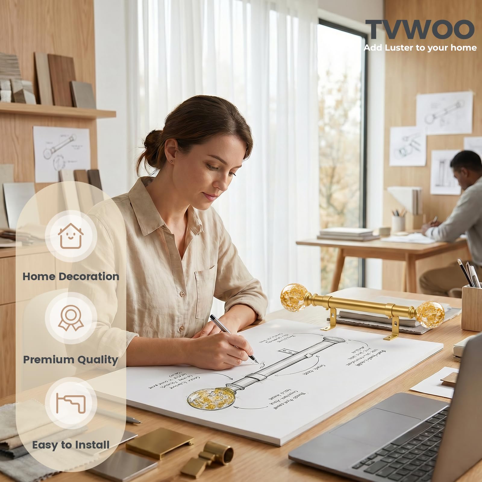 TVWOO 18-60 inch curtain rod fits many windows with flexible length