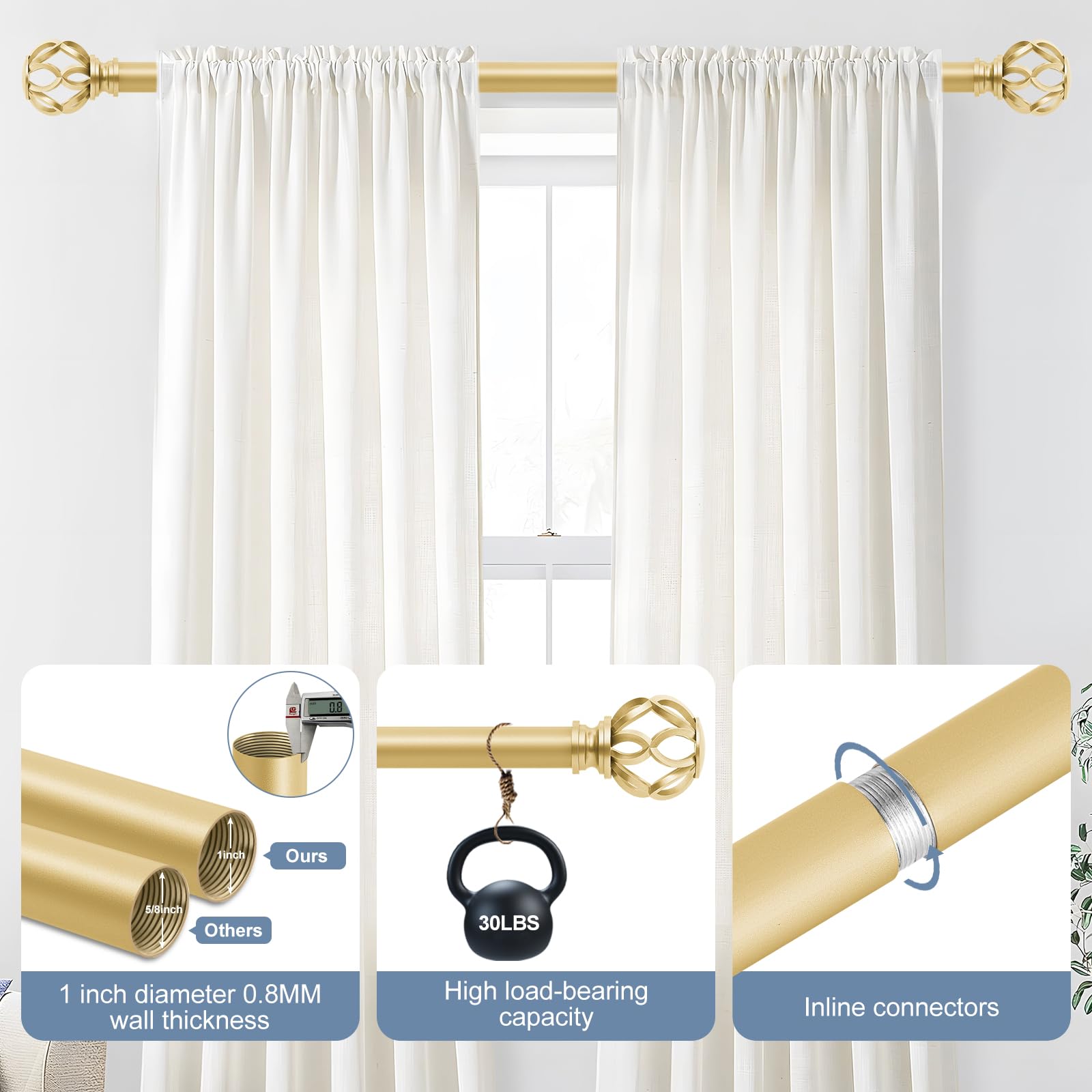 TVWOO adjustable 72-144 inch curtain rod with telescoping sections for a custom fit