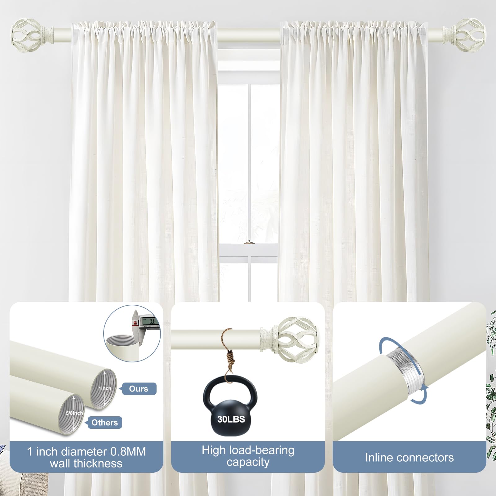 TVWOO adjustable curtain rod telescopes to fit your window precisely and securely.