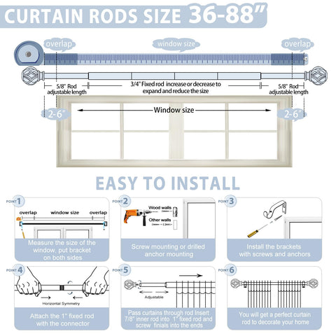 TVWOO curtain rod brackets and screws ensure sturdy mounting and long-lasting support.