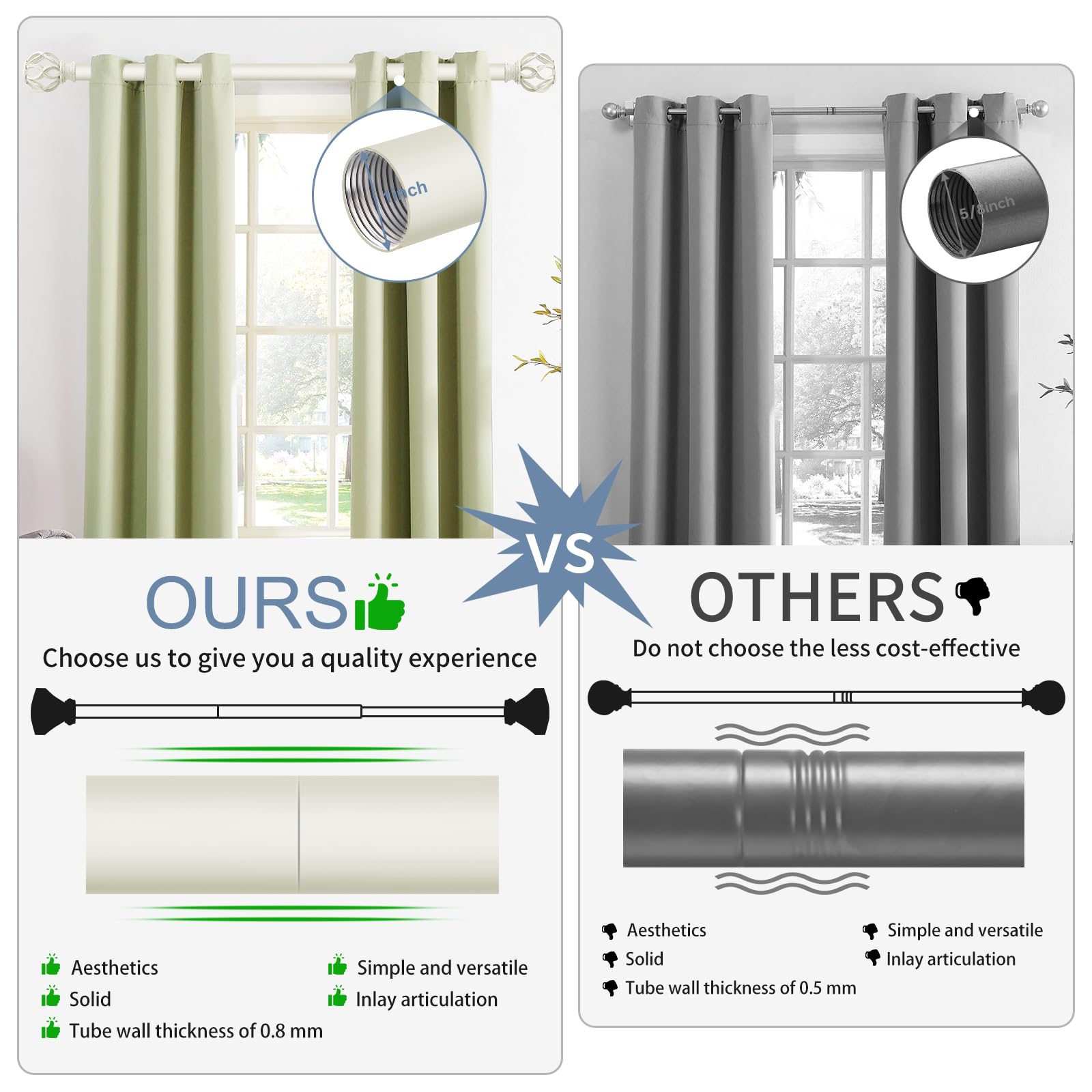 TVWOO easy-install curtain rod kit comes with clear instructions and all required hardware.