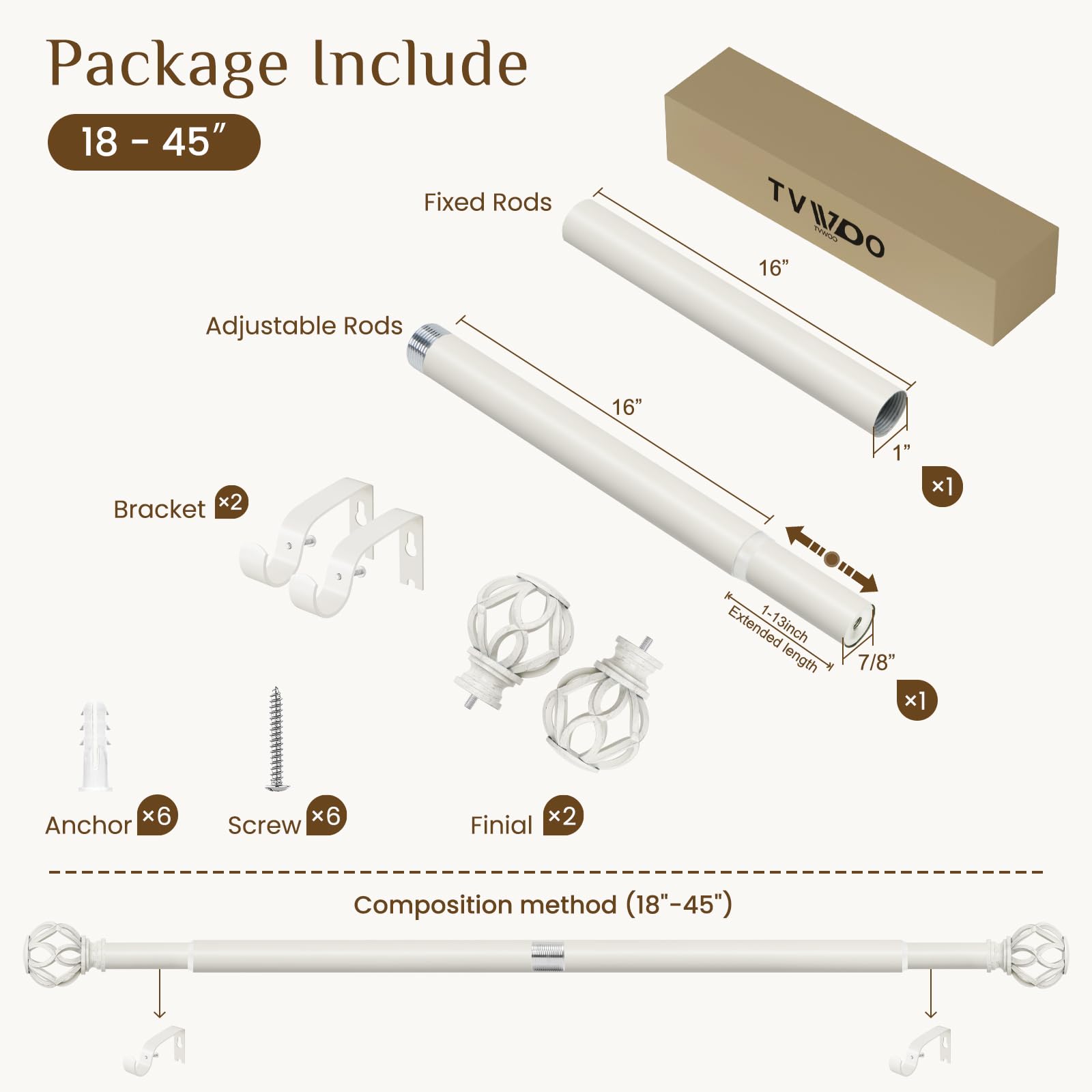 TVWOO easy-install guide supports quick assembly with diagrams