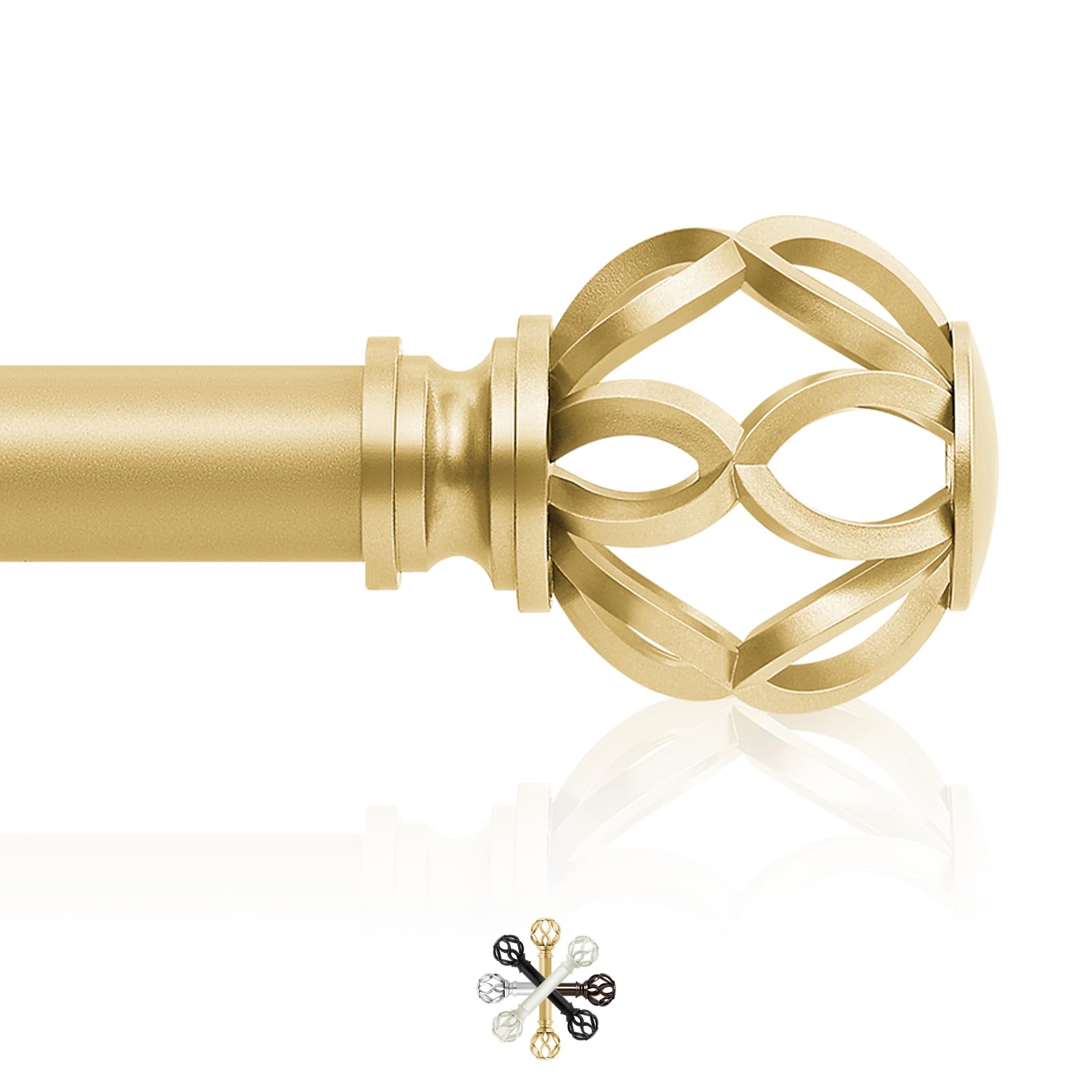 TVWOO gold decorative curtain rod with twisted cage finials for a vintage living room look