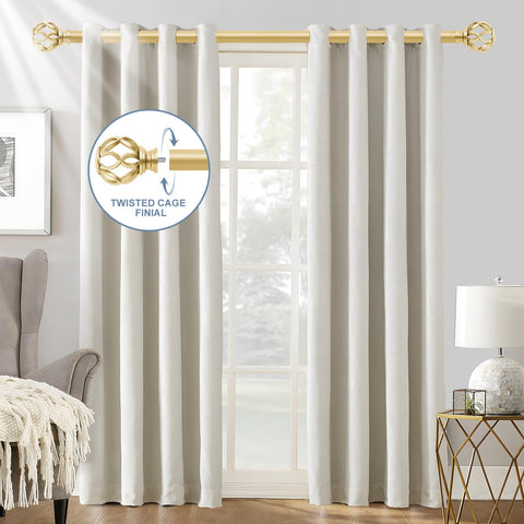 TVWOO heavy-duty brass gold curtain rod in 1 inch diameter for durable drapery support