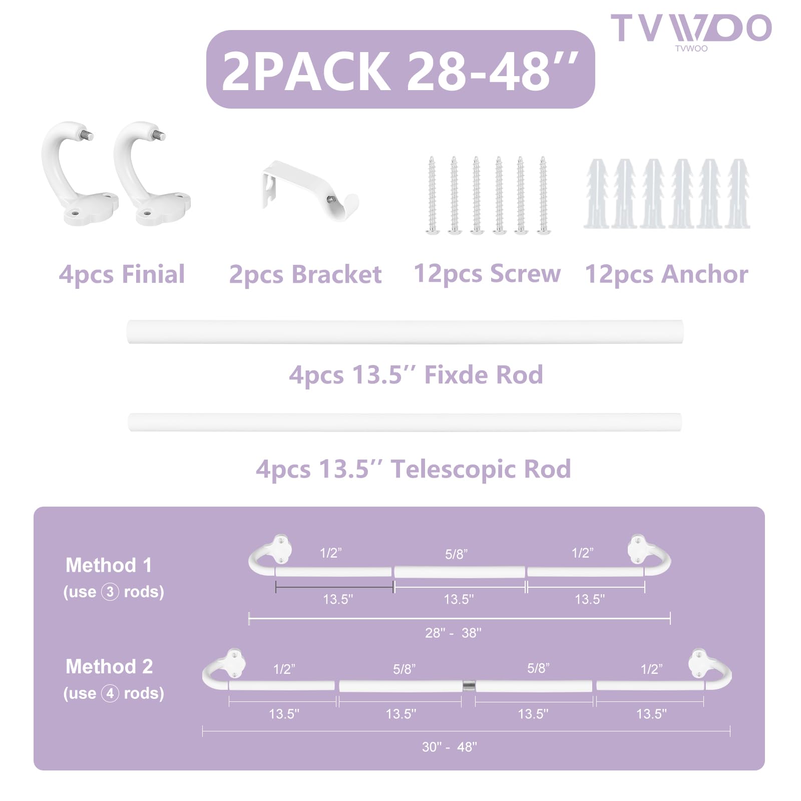 TVWOO included brackets and screws illustrates complete installation kit.