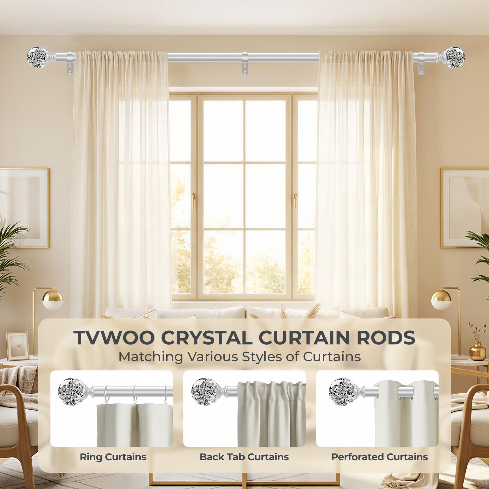 TVWOO silver crystal finials sparkle for modern interior flair