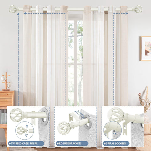 TVWOO white drapery rod extends from 36 to 88 inches for flexible sizing.