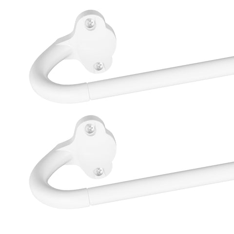 TVWOO wrap-around rod shows 28-48 inch range with seamless white finish for room darkening.