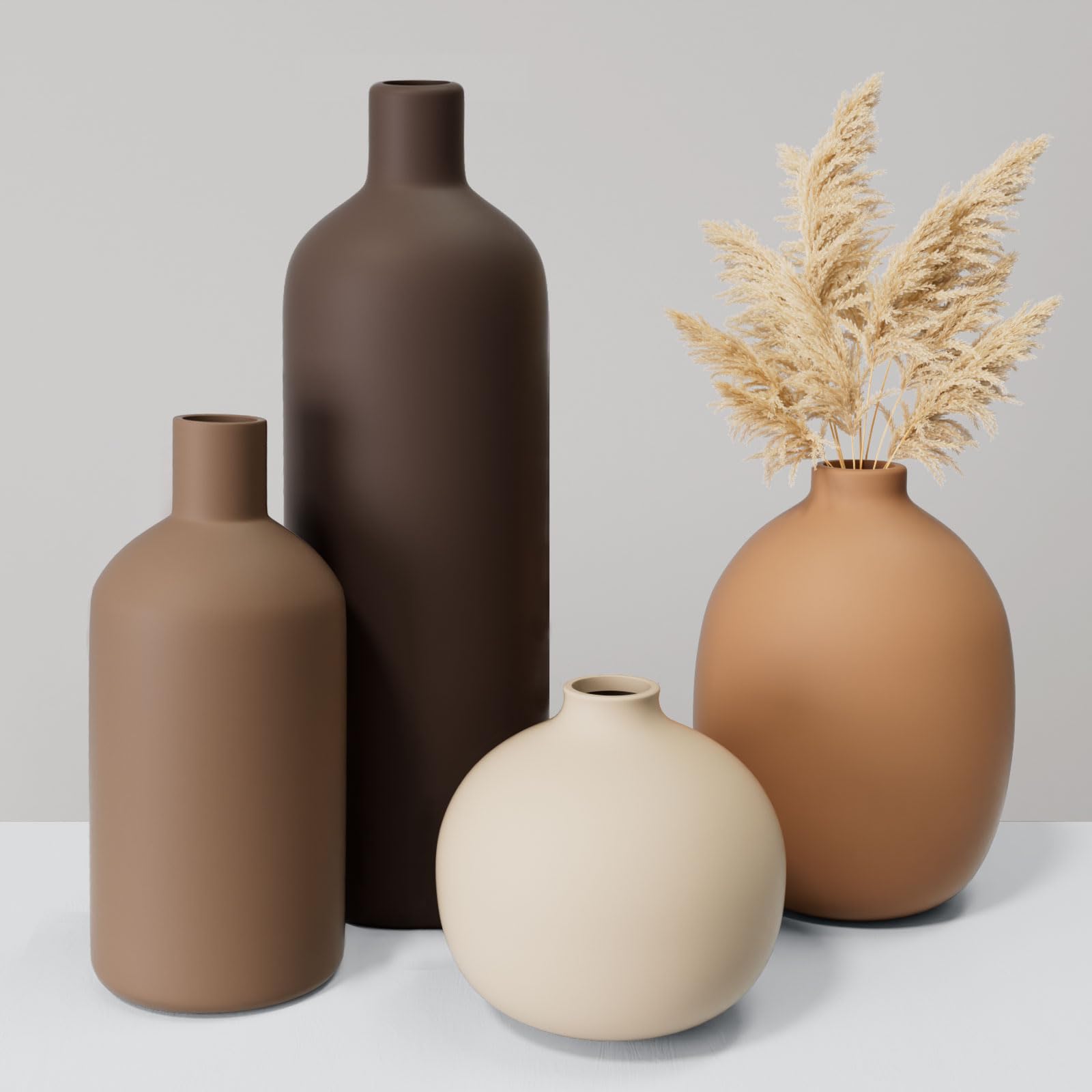 Tvzouo ceramic vase set silhouette on shelf adds modern elegance.