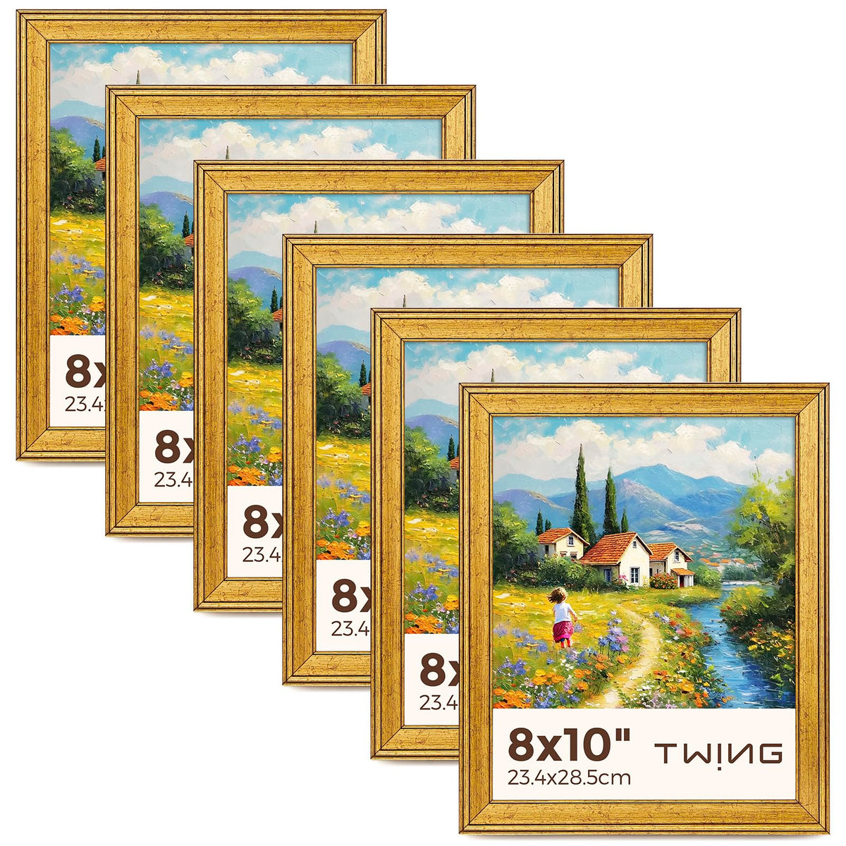 TWING 8x10 gold frame set with rustic glow for elegant wall display.