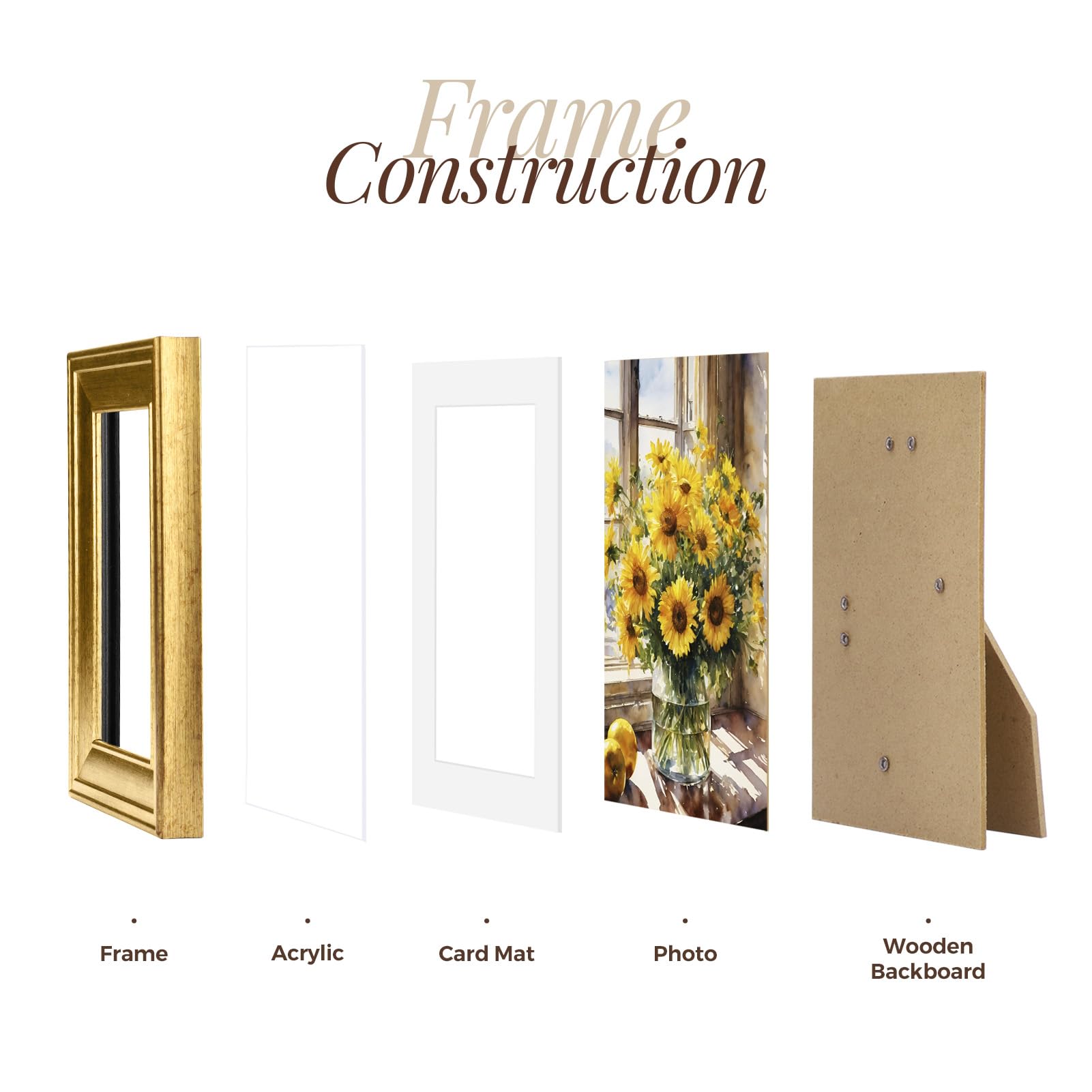 TWING gold frame with mat option for 5x7 photos.