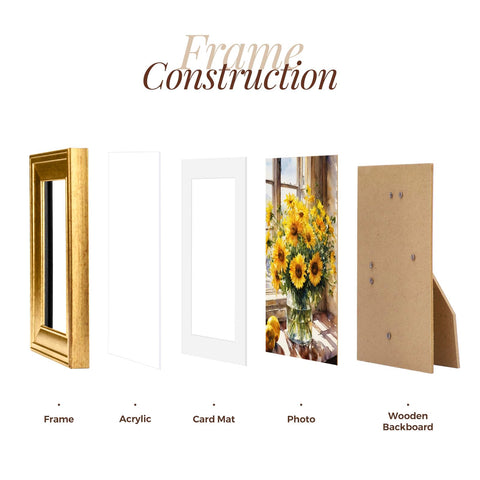 TWING gold frame with mat option for 5x7 photos.