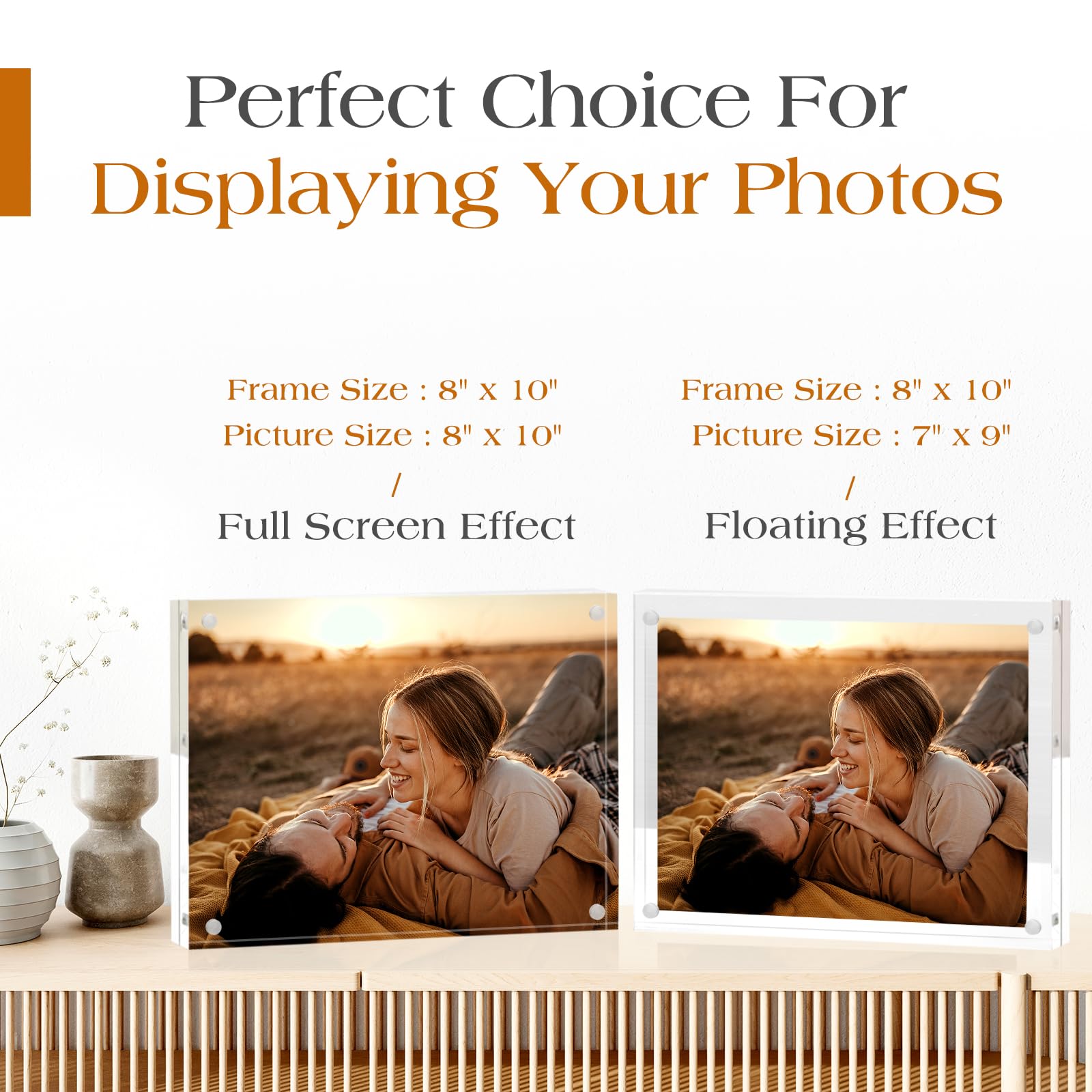 TWING 8x10 self-standing frame on a desk or shelf.