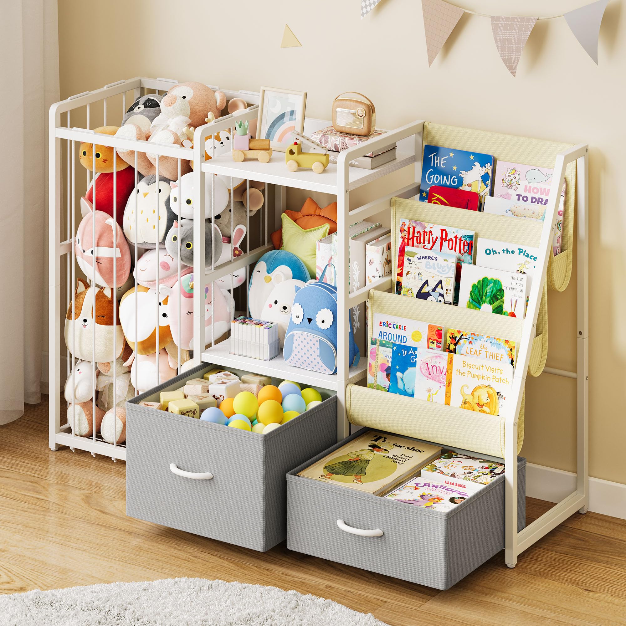 Twinkoo three-tier sling bookcase keeps kids' books within easy reach.