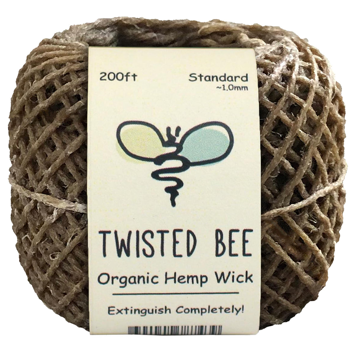 Twisted Bee hemp wick with beeswax coating rolled 200ft for candles and crafts.