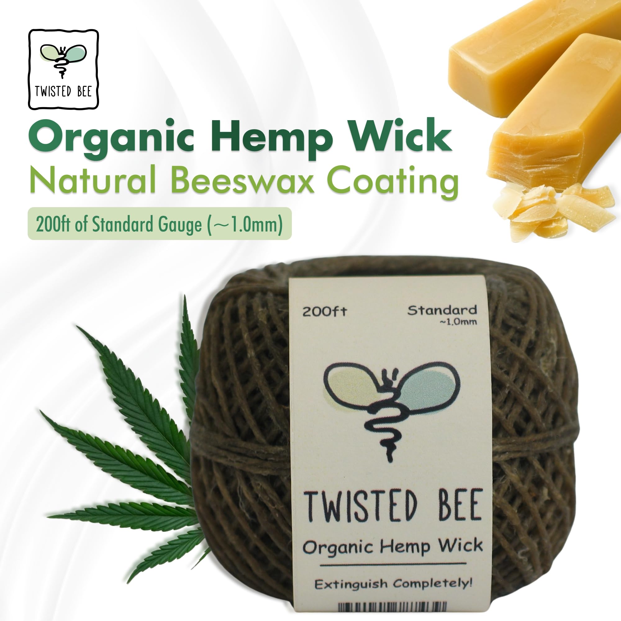 Twisted Bee natural beeswax-coated wick offers smooth, controlled ignition for crafts.