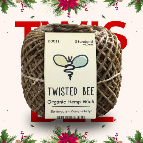 Twisted Bee undyed premium 1mm hemp wick provides clean, steady burns.