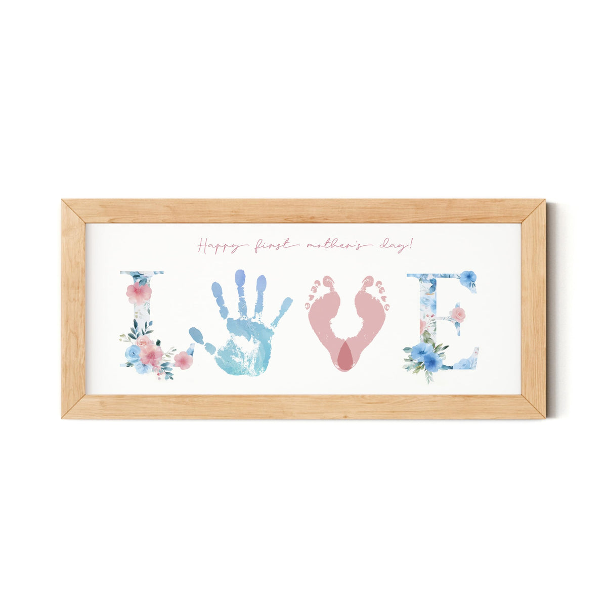 TwoDays love-first Mother’s Day handprint frame highlighting baby’s tiny prints.