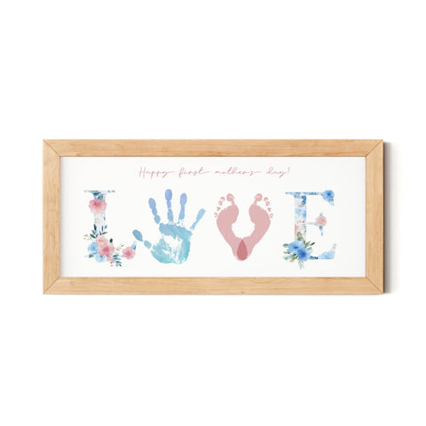 TwoDays love-first Mother’s Day handprint frame highlighting baby’s tiny prints.