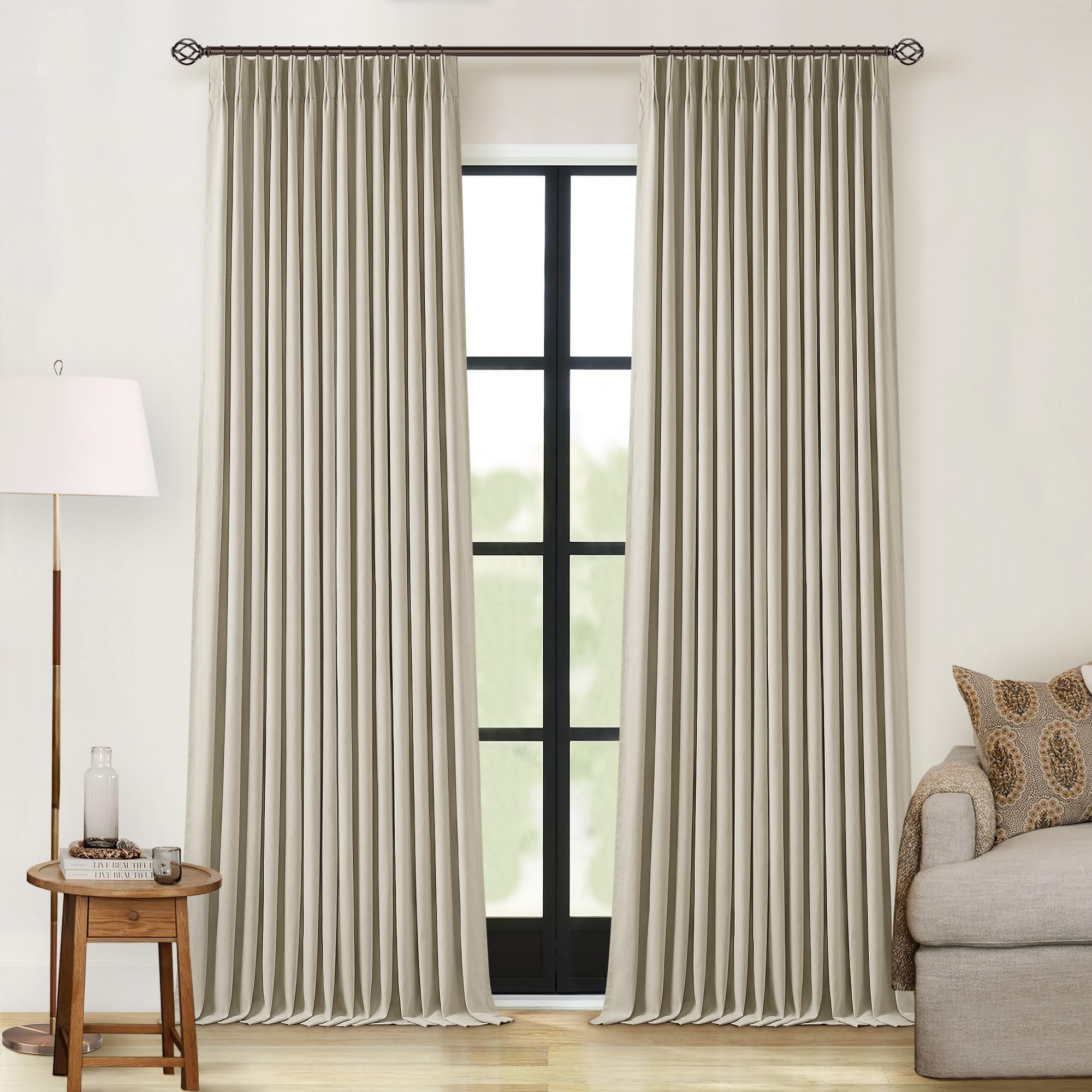TWODRAPES 90-inch blackout linen curtains with pleats for private, stylish windows.