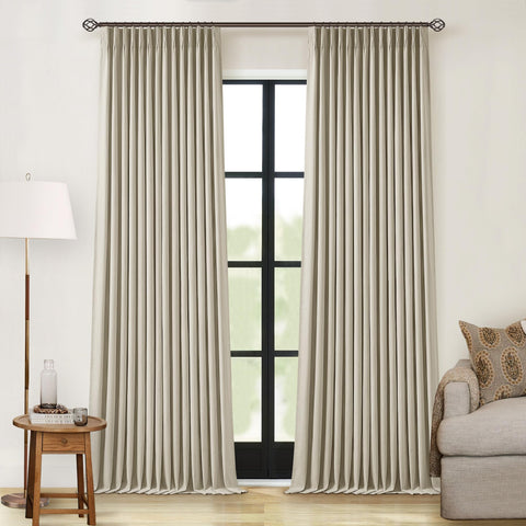 TWODRAPES 90-inch blackout linen curtains with pleats for private, stylish windows.