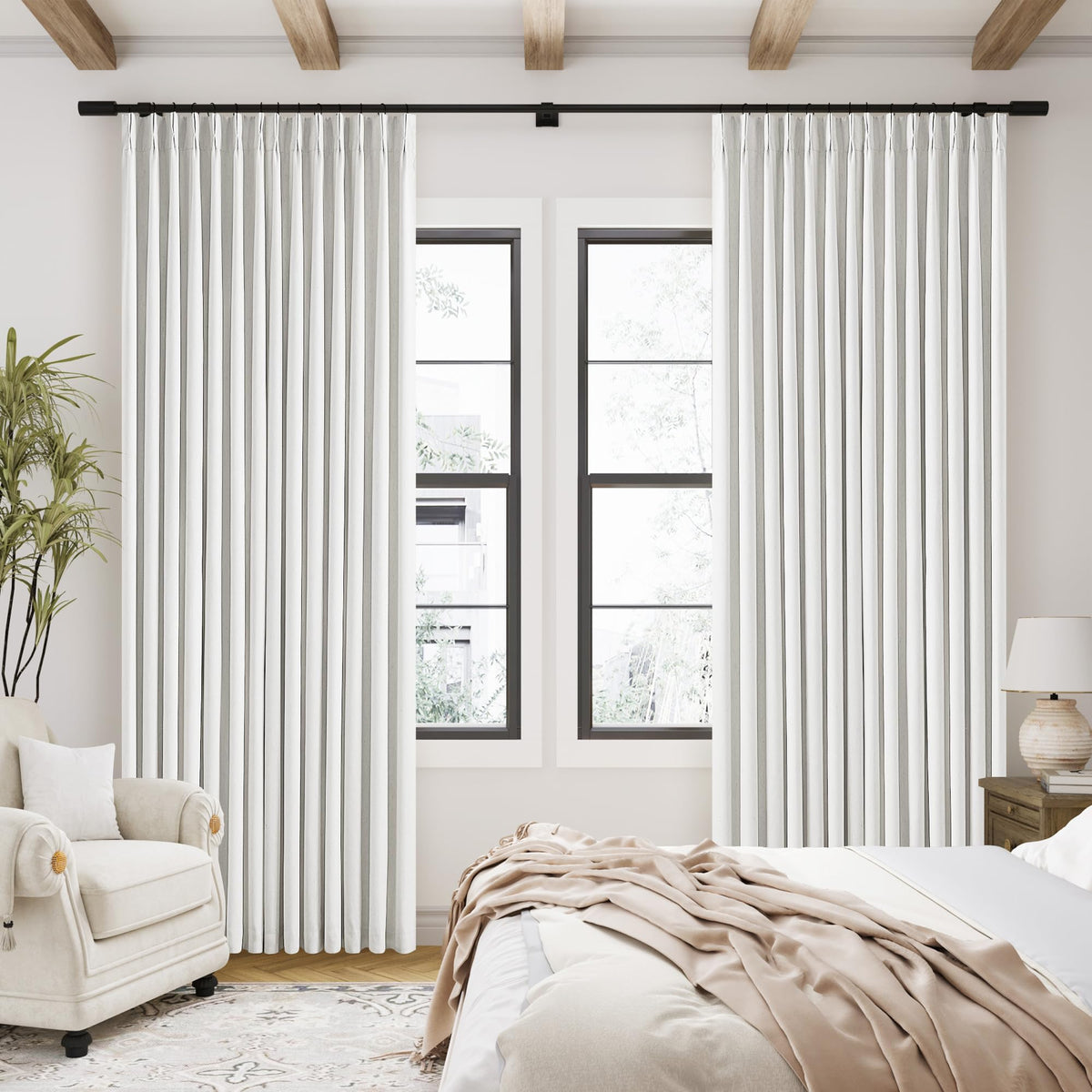 TWODRAPES 90 inch linen blackout curtains in ivory, showcasing privacy and effective light control.