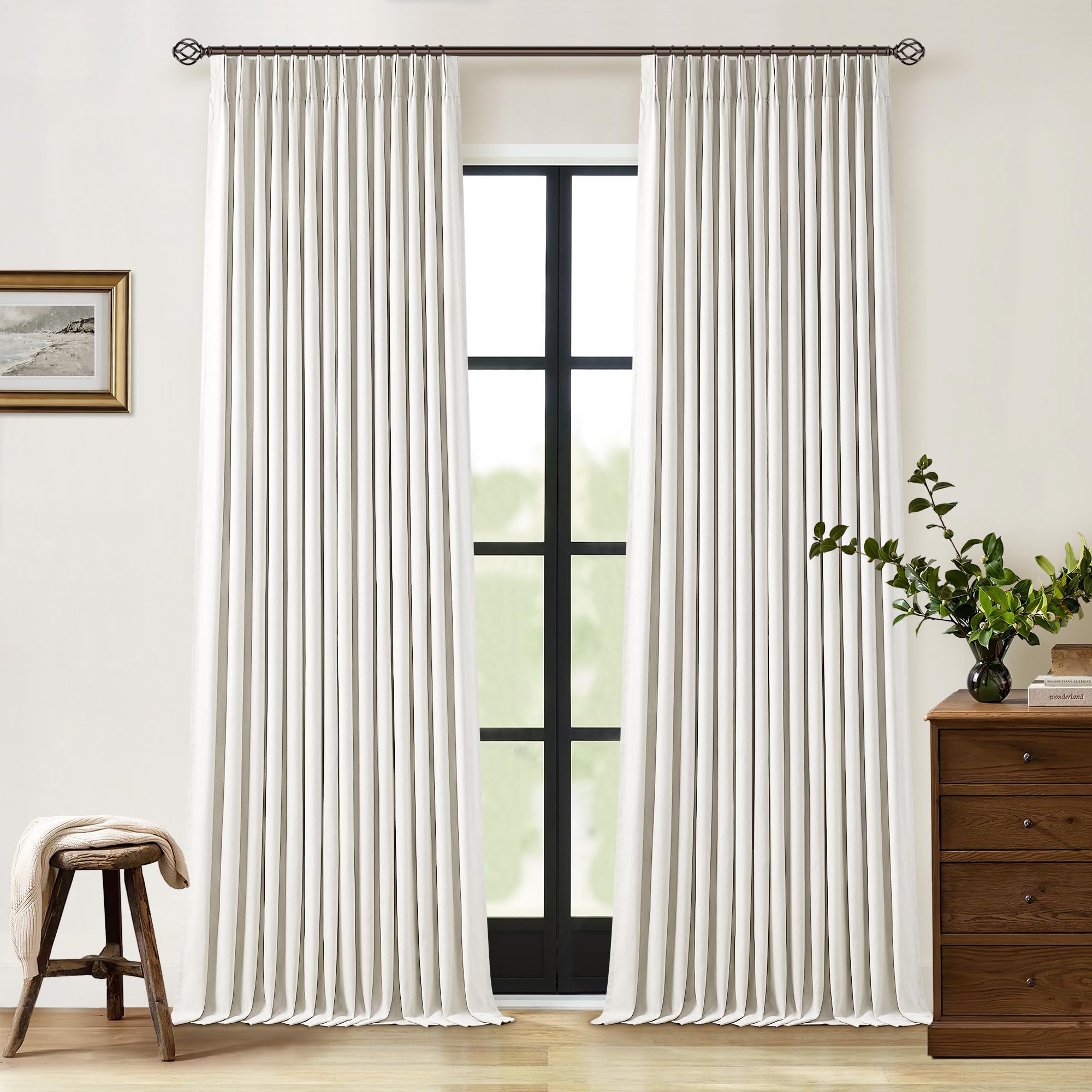 TWODRAPES 90-inch pinch-pleated linen blackout curtains for privacy and style.