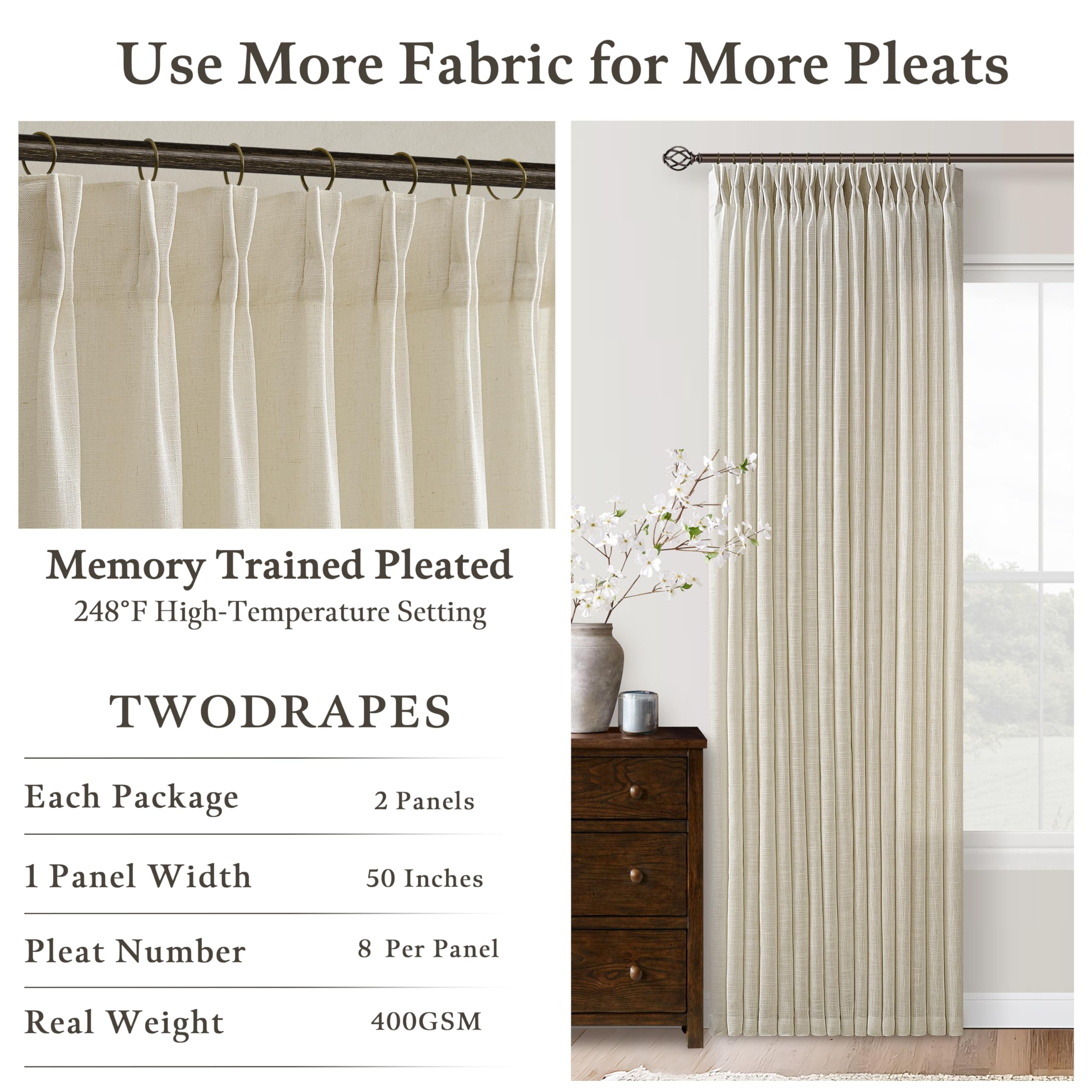 TWODRAPES back-tab hanging option offers hidden rod look