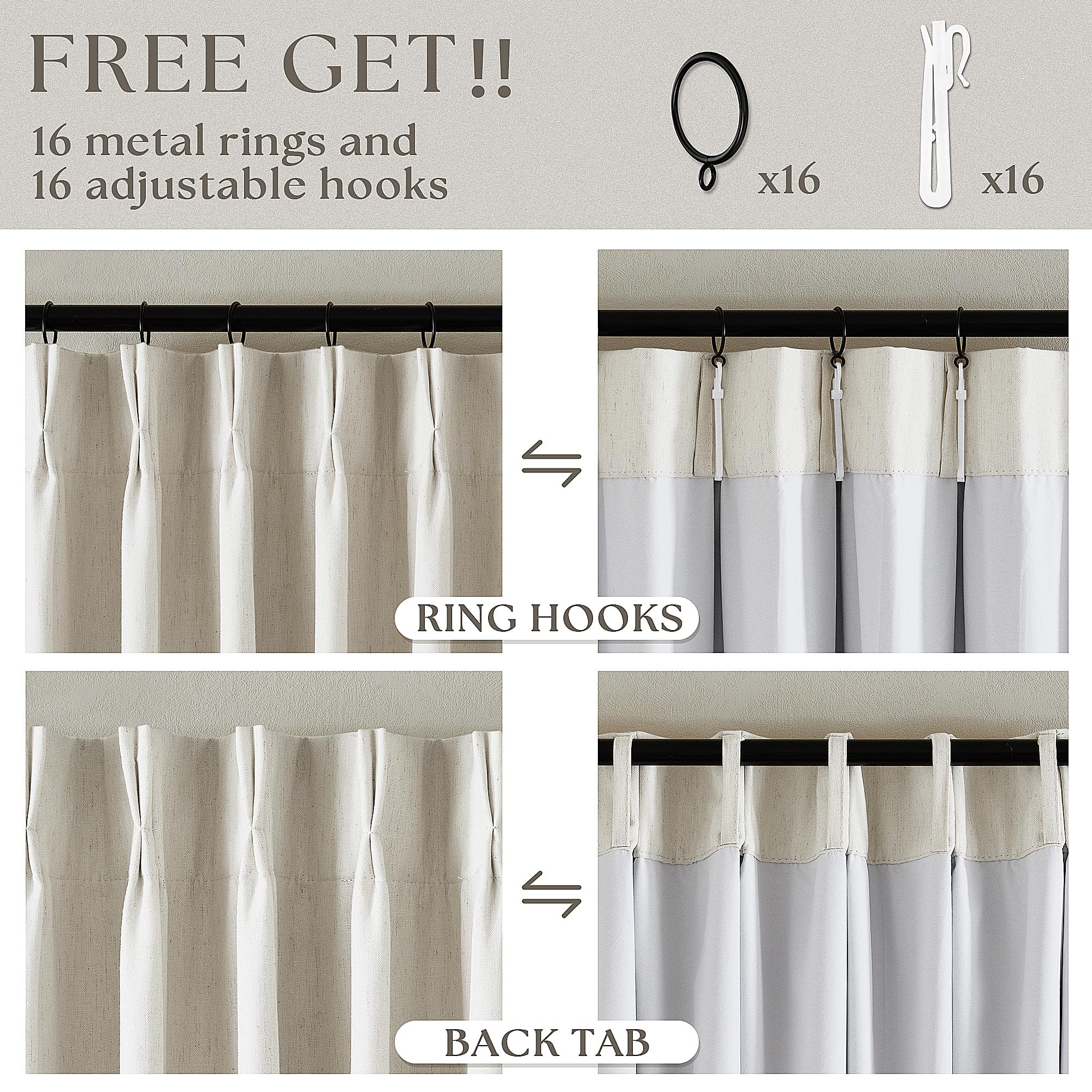 TWODRAPES back tab and rings enable versatile hanging styles.
