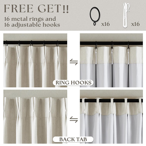 TWODRAPES back tab and rings enable versatile hanging styles.