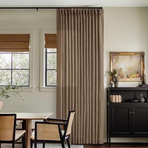 TWODRAPES back-tab hides rod for a casual, streamlined curtain presentation.