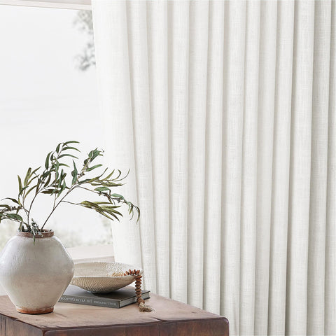 TWODRAPES easy-care beige-white linen curtains, machine washable and low maintenance