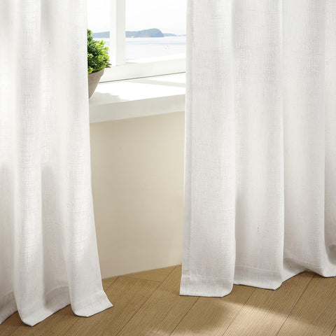 TWODRAPES two-panel set of beige-white linen curtains for standard windows