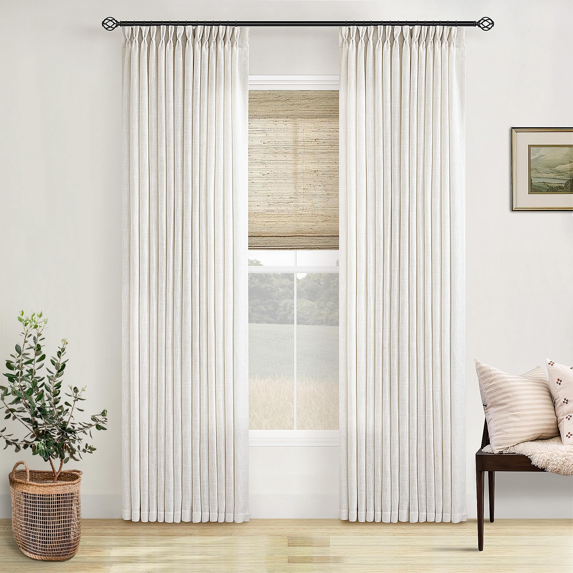TWODRAPES cream curtains in cozy living room setup