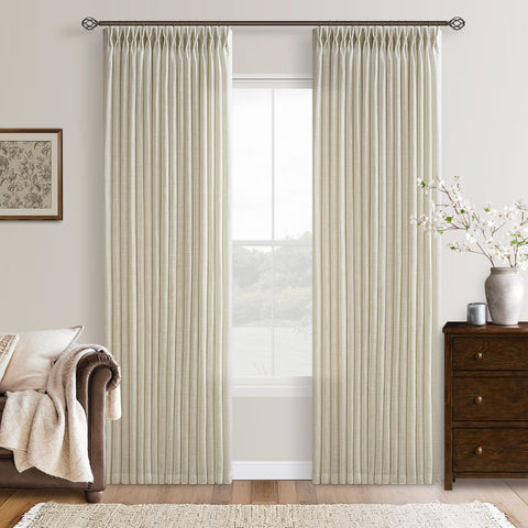 TWODRAPES farmhouse linen curtains setup showing ready-made 2-panel 90-inch length