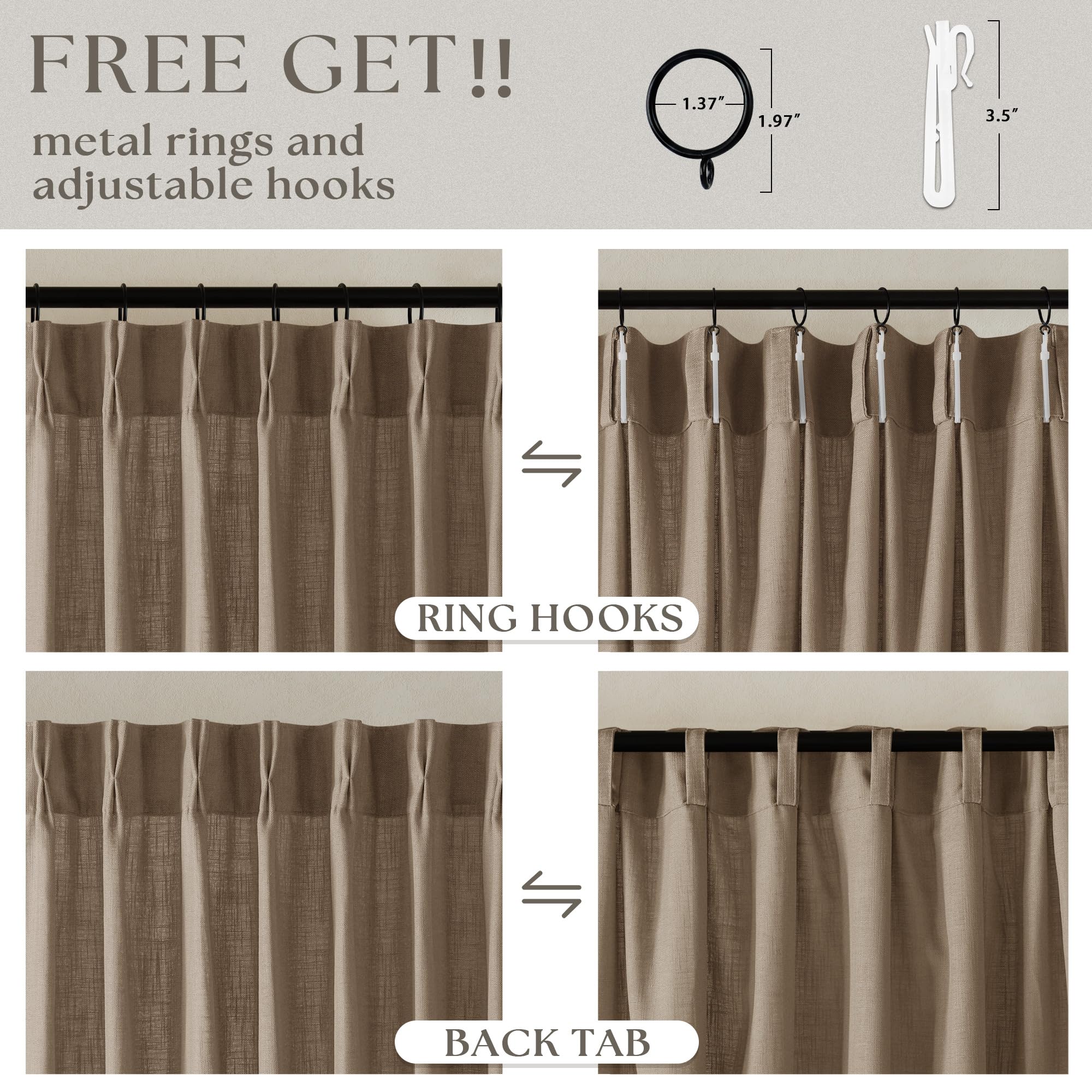 TWODRAPES Farmhouse tan linen curtains patio door wide view