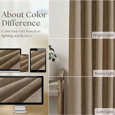 TWODRAPES Farmhouse tan linen curtains track system hooks included