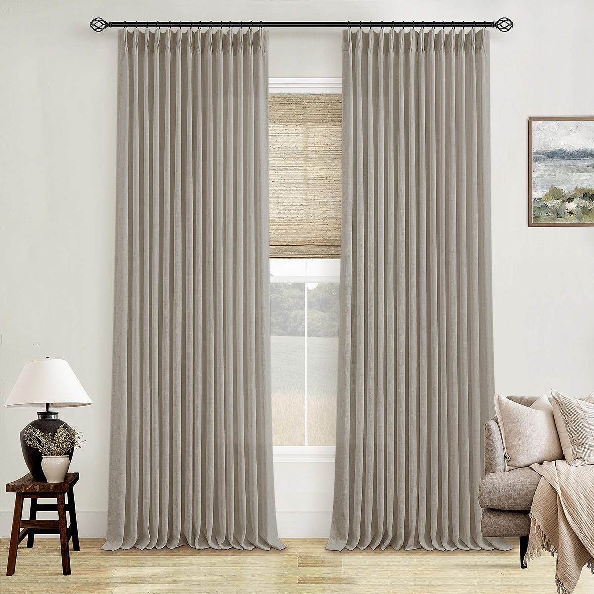 TWODRAPES flax burlap 90-inch drapes full set showcase luxe texture and room privacy.