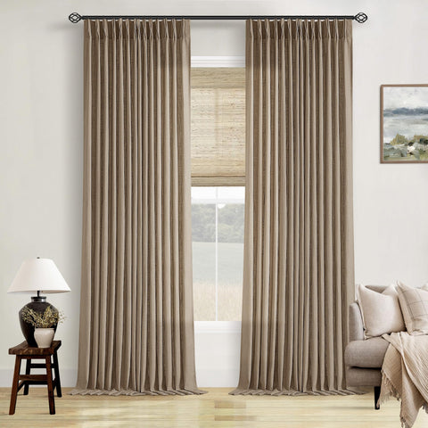 TWODRAPES light brown linen curtains showcase rich fabric texture for a refined living space