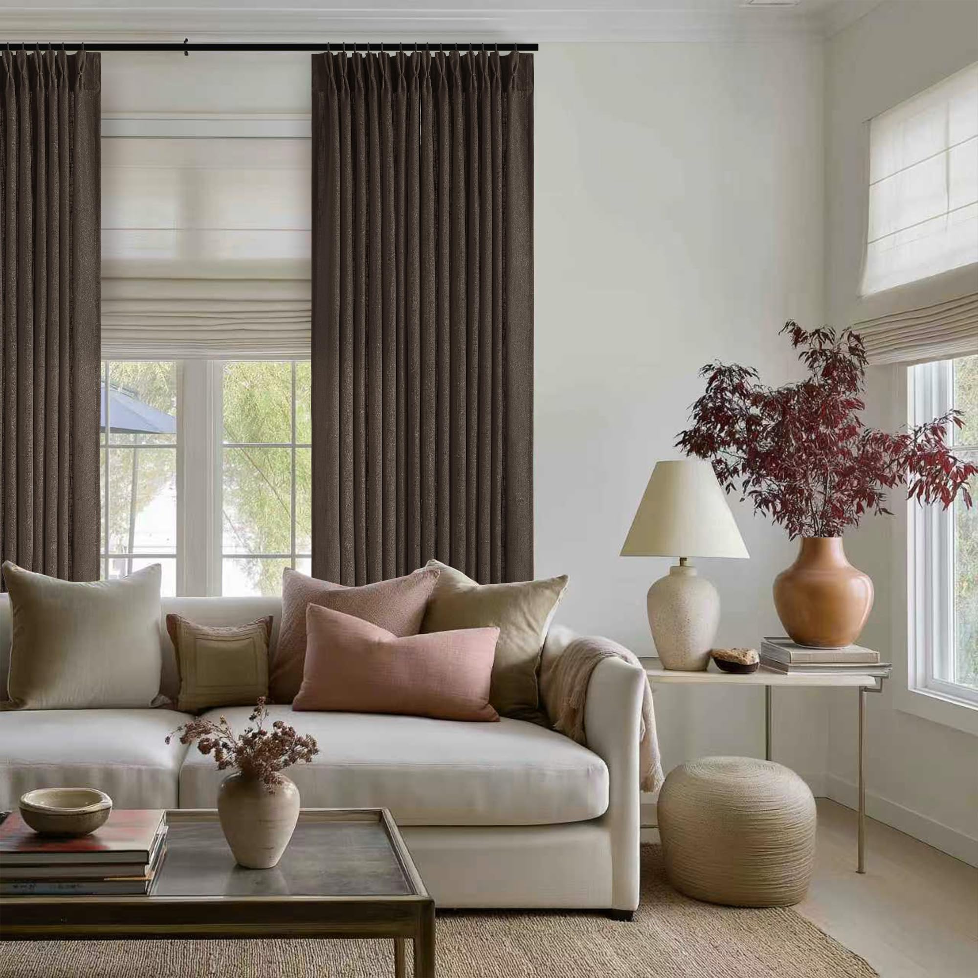 TWODRAPES 400GSM flax-linen blend blocks glare while letting natural light in.