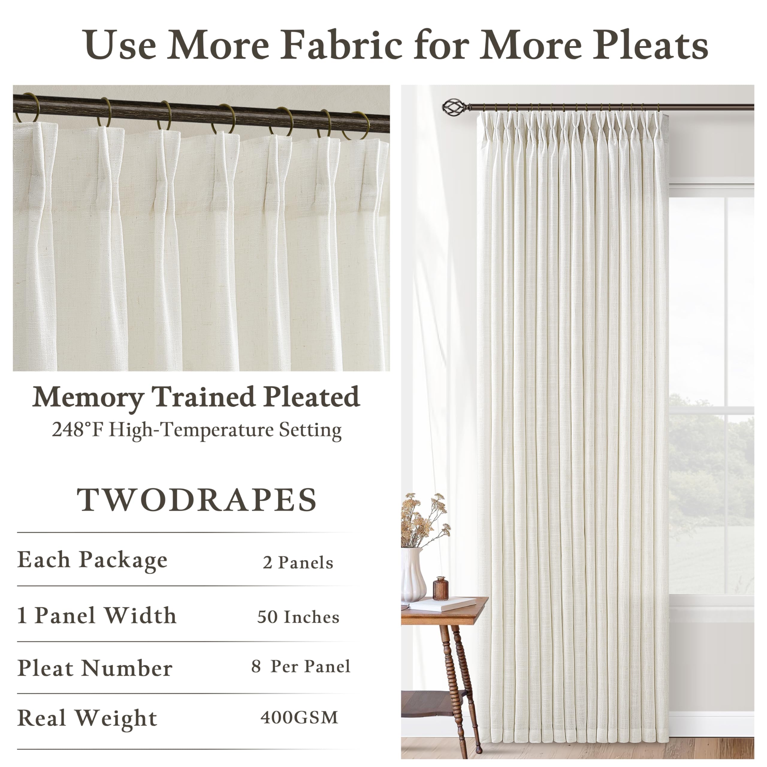 TWODRAPES linen curtains diffusing light for a soft, private ambiance
