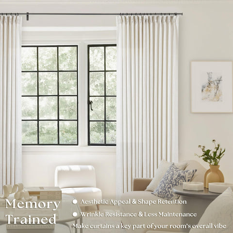 TWODRAPES natural cream linen curtains provide privacy while preserving daylight brightness.