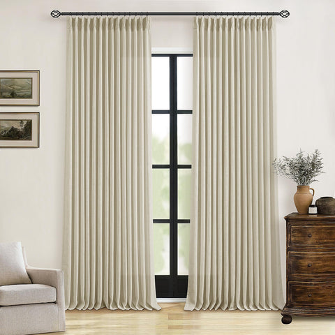 TWODRAPES linen flax curtains fabric close-up showing rich flax texture and durability for living spaces