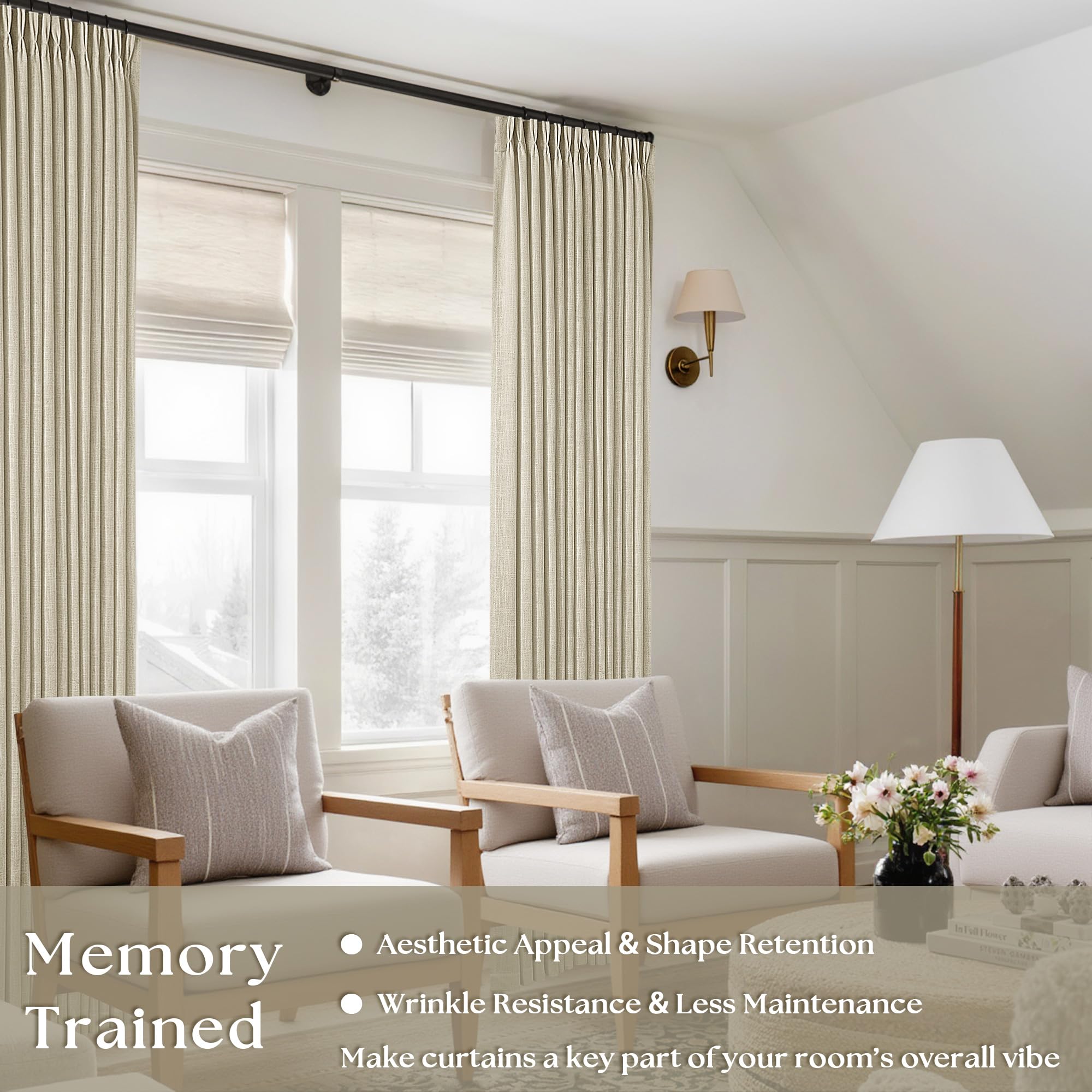 TWODRAPES pinch pleat curtains memory shape close-up showing elegant, lasting folds