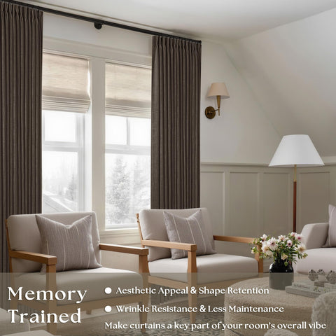 TWODRAPES Living room setup with two panels demonstrating soft light diffusion and privacy.