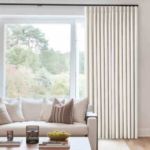 TWODRAPES memory shape pleats maintain a neat, tailored curtain silhouette.