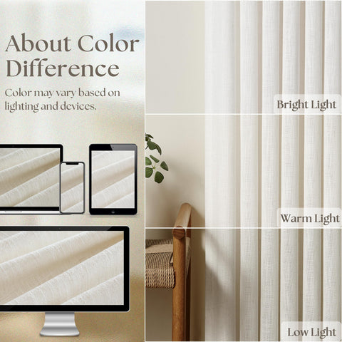 TWODRAPES natural cream pinched-pleated linen curtains ring-hanging, simple classic pleats.